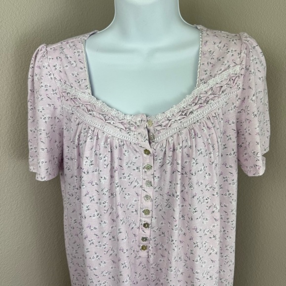 Eileen West Nightgown Pink Lavender Floral Lace Short Sleeve Sleep Dress Small - Picture 2 of 9